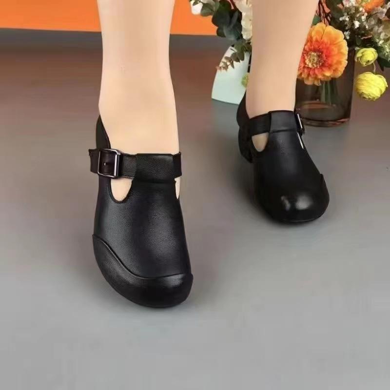 Casual Thick Heel Single Shoes Women's Middle Heel Comfortable Non-slip Soft Sole Mother Shoes Spring and Autumn New Versatile Women's Shoes