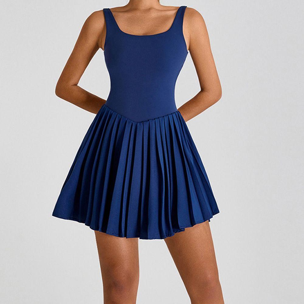 Lace Up Yoga Fitness Dress Sleeveless Badminton Skirts Women Tennis Dress  Badminton Sports