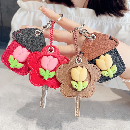 2 шт. Элегантный держатель для ключей в форме тюльпана из искусственной кожи, брелок в форме дома
