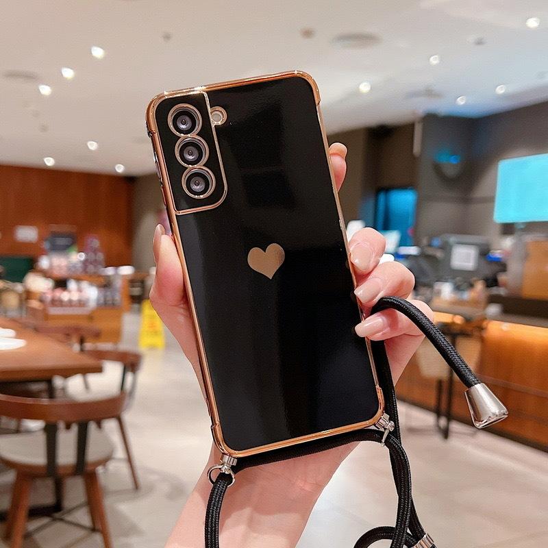 Применимо к iPhone16PROMAX гальванизированный чехол для мобильного телефона с ремешком-сердечком Apple 11/12/XR всесторонний противоударный силиконовый