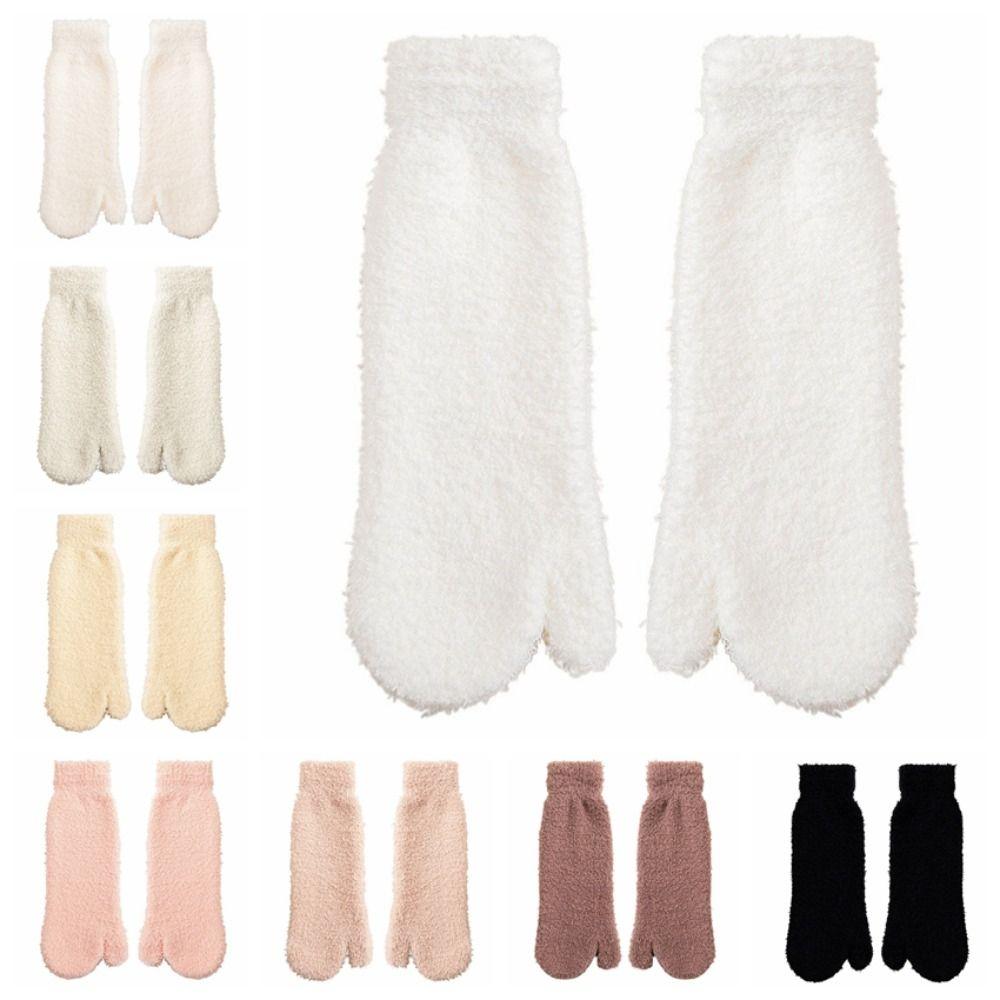 Thickened Warm Separate Toe Plush Socks Mid Tube Floor Socks Winter Two Toe Fleece Socks  Autumn