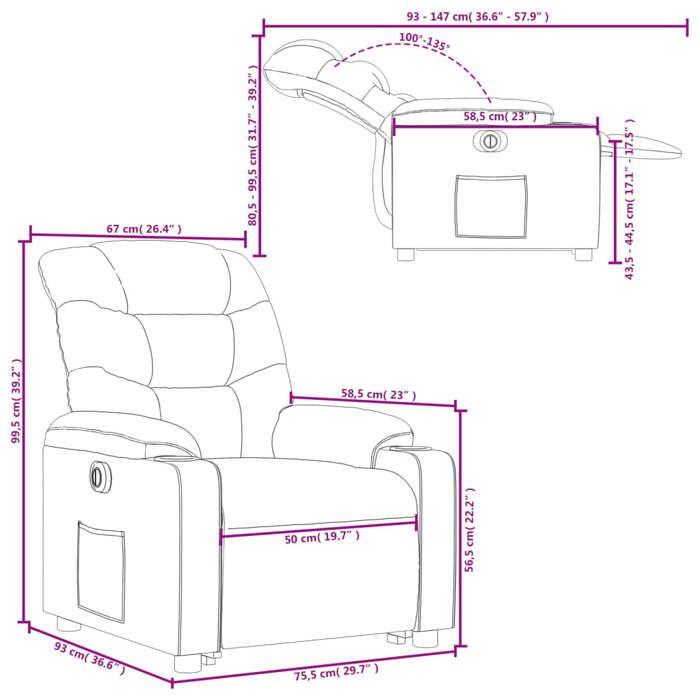VidaXL Fauteuil Inclinable Électrique, Chaise de Relaxation avec Dossier, Siège avec Accoudoirs, Fauteuil TV de Salon, 3206613