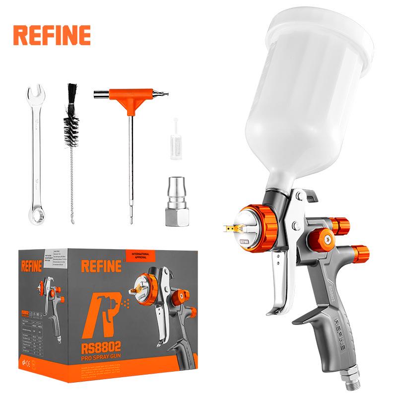 Ruifeng RS8802 Upper Cup Spray Gun: 1.3mm Nozzle, Pneumatic, High Atomization, Automotive Topcoat and Sheet Metal Paint.