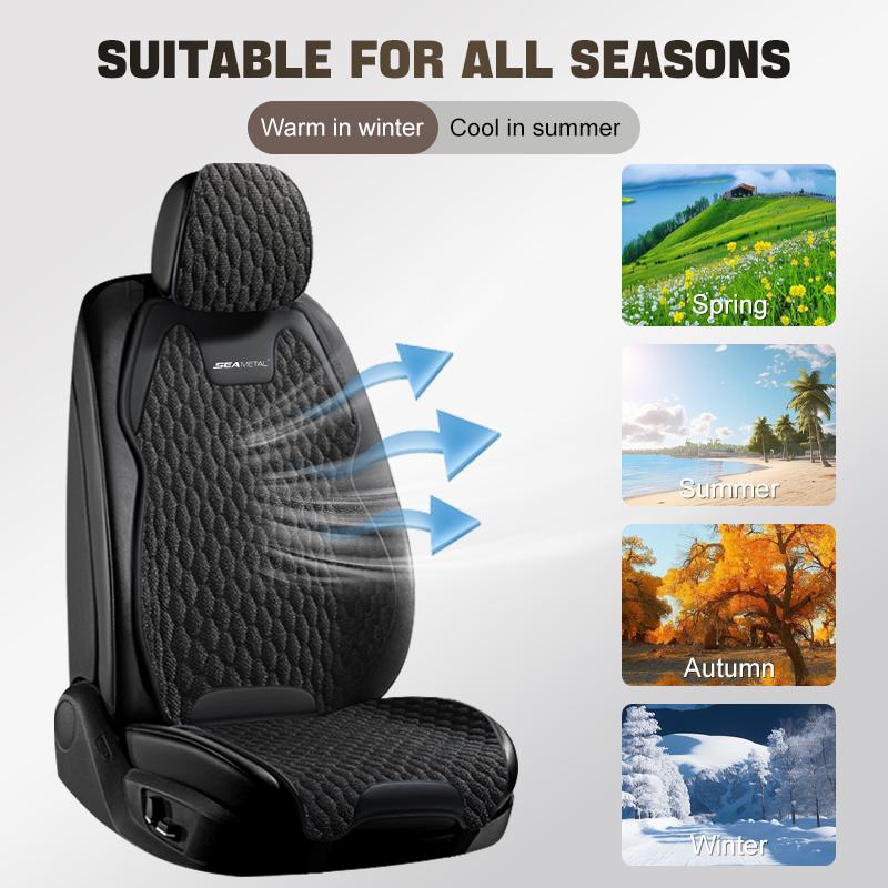 SEAMETAL Flax Car Seat Cover Front/ Rear Linen Fabric Cushion Breathable Protector Mat Pad Universal For Most Truck SUV Van