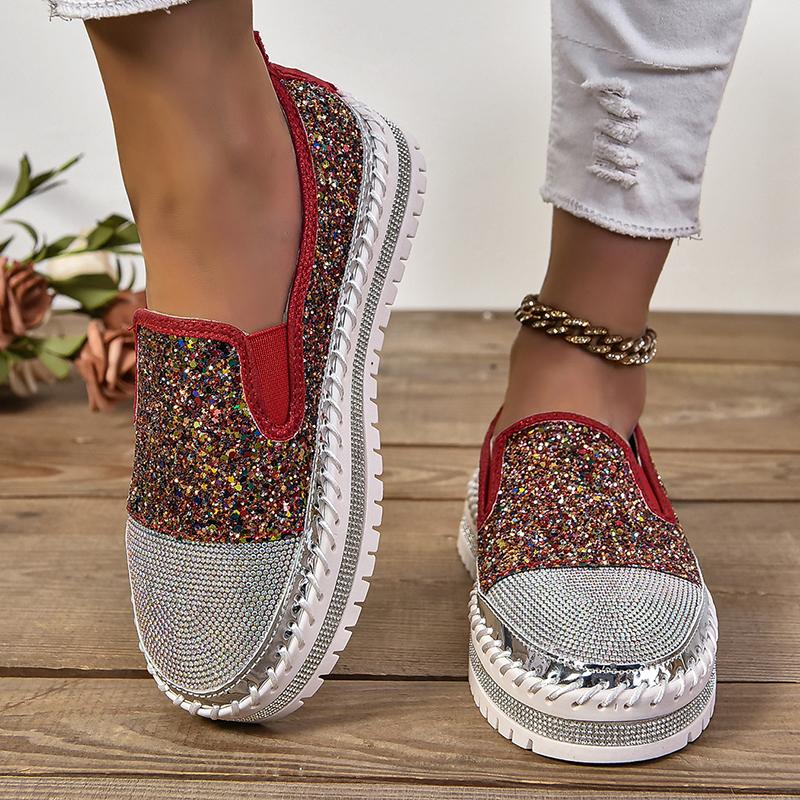 Fashion Trend Colorful Sequin Slip On Thick Sole Women Flat Shoes 2024 New Non-Slip Platform Shoes Ladies Vulcanized Shoes Large Size 45