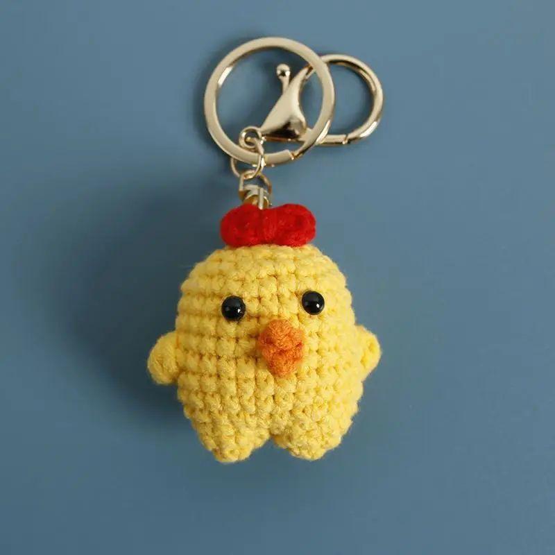 Cute Glasses Chick Crochet Keychains Knitting Cartoon Chick Doll Keyrings For Bag Pendant Knitted Funny Duck Keyrings Wholesale