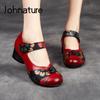 Pumps Women Shoes 2021 New Retro Genuine Leather Hook & Loop Casual Round Toe Handmade Ladies Shoes