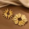 Punk Exaggerated Gold Plated Wrinkled Leaf Earrings For Women Symmetric Fan-shaped Statement Earring Vintage Zircon