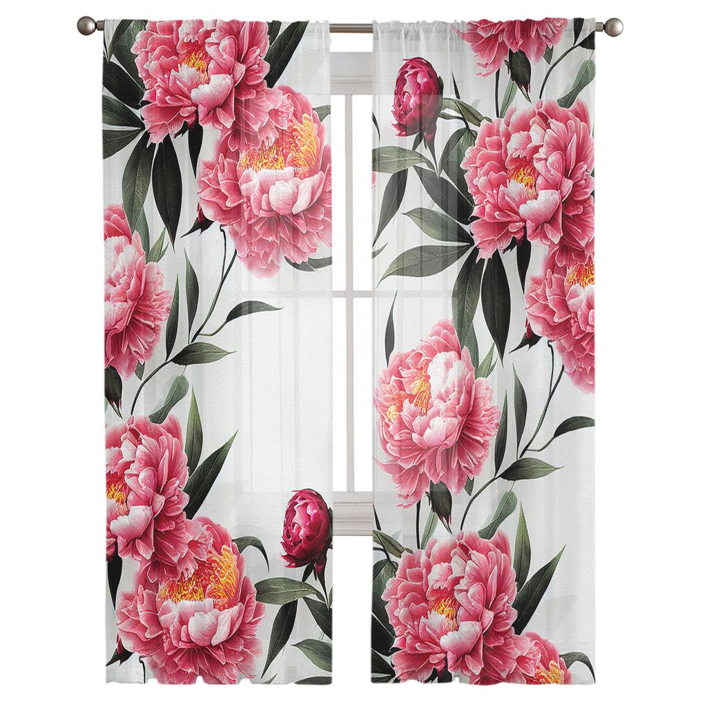 Цветок пиона, рисунок тушью, прозрачные шторы для гостиной, спальни, детской комнаты, тюль, оконные шторы
