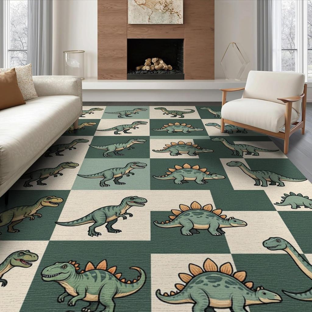 Dinosaur Constellation Print Area Rug Cute Cartoon Dino Starry Sky Kids Floor Mat Soft Non-Slip Dinosaur Carpet for Living Room
