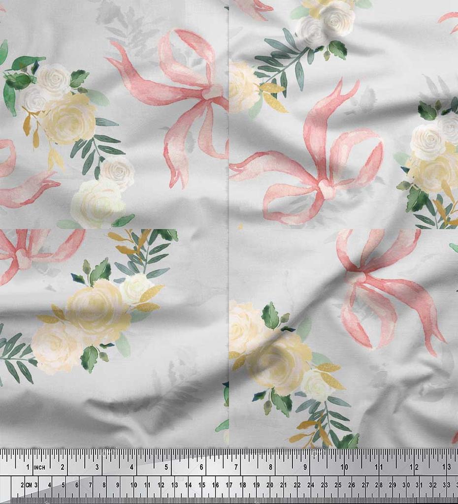 Soimoi Зеленая лента из креповой ткани и венок из белой розы Цветочные принты на ткани по метрам 42 дюйма