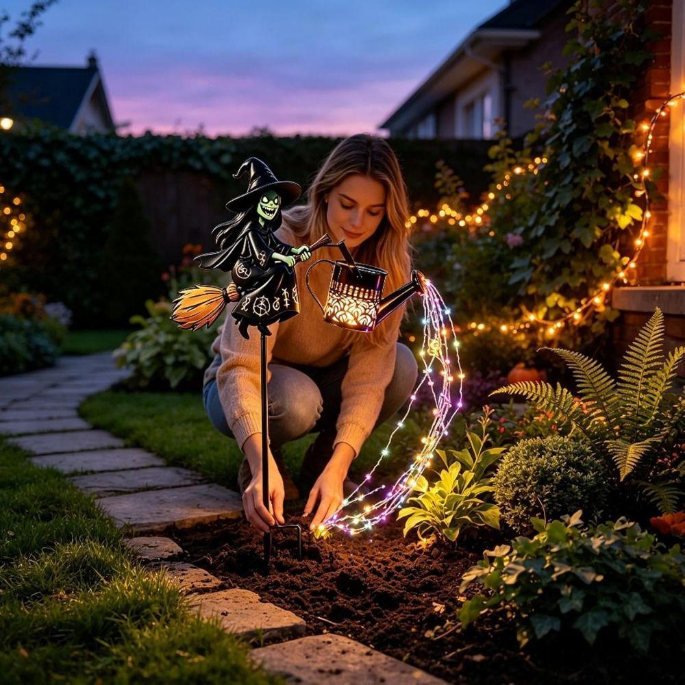 Watering Can Lantern Halloween Solar Lights Waterproof Witch Garden Light Outdoor Patio