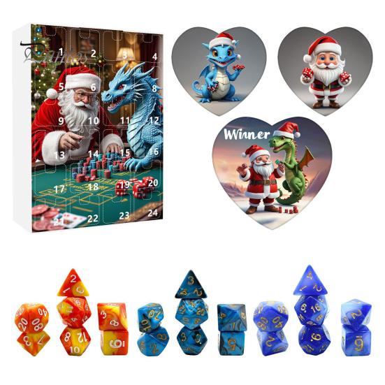 Набор игральных костей DND Адвент-календарь 2024 24-дневный обратный отсчет до Рождества Набор акриловых многогранных игральных костей для геймеров Ролевые игры