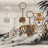 Double-Sided Tiger Head Key Chain Animal Tiger Statue Pendant Car Key Ring Backpack Charms Bag Decor Jewelry Accessories