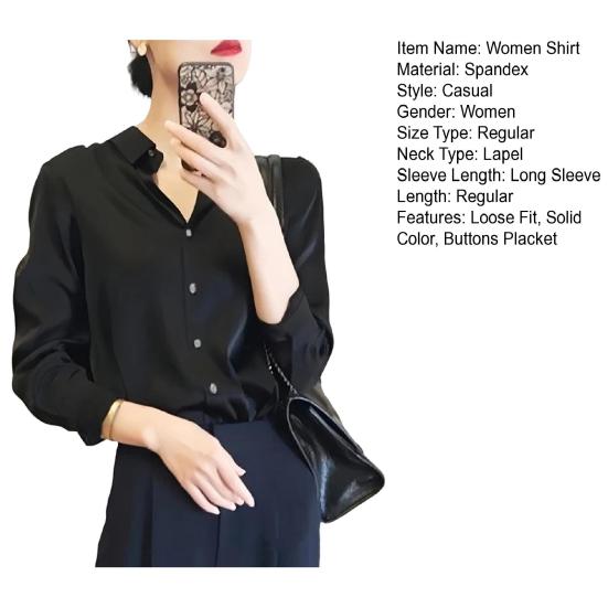 Женская рубашка с лацканами, длинный рукав, блестящая ткань, официальная рубашка, застежка на пуговицы, однотонная гладкая деловая рубашка для свиданий