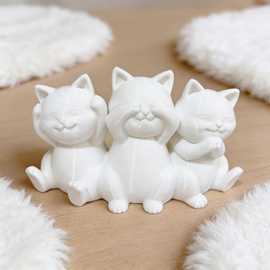 Настольное украшение в виде кошки, фигурки Трех Мудрых Кошек, 3D-печатная минималистичная статуэтка для стола, современный декор для дома, ornament Древняя Мудрость, Офис,