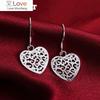 925 Silver Vintage Heart Drop Earrings For Women Wedding Jewelry Gifts