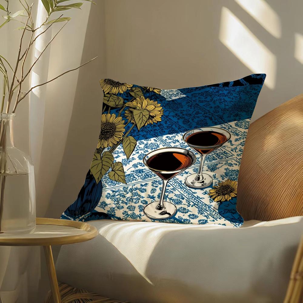 seller cocktail glass print Pillow Case Silky elegant Comfort Sofa Bed Invisible zipper