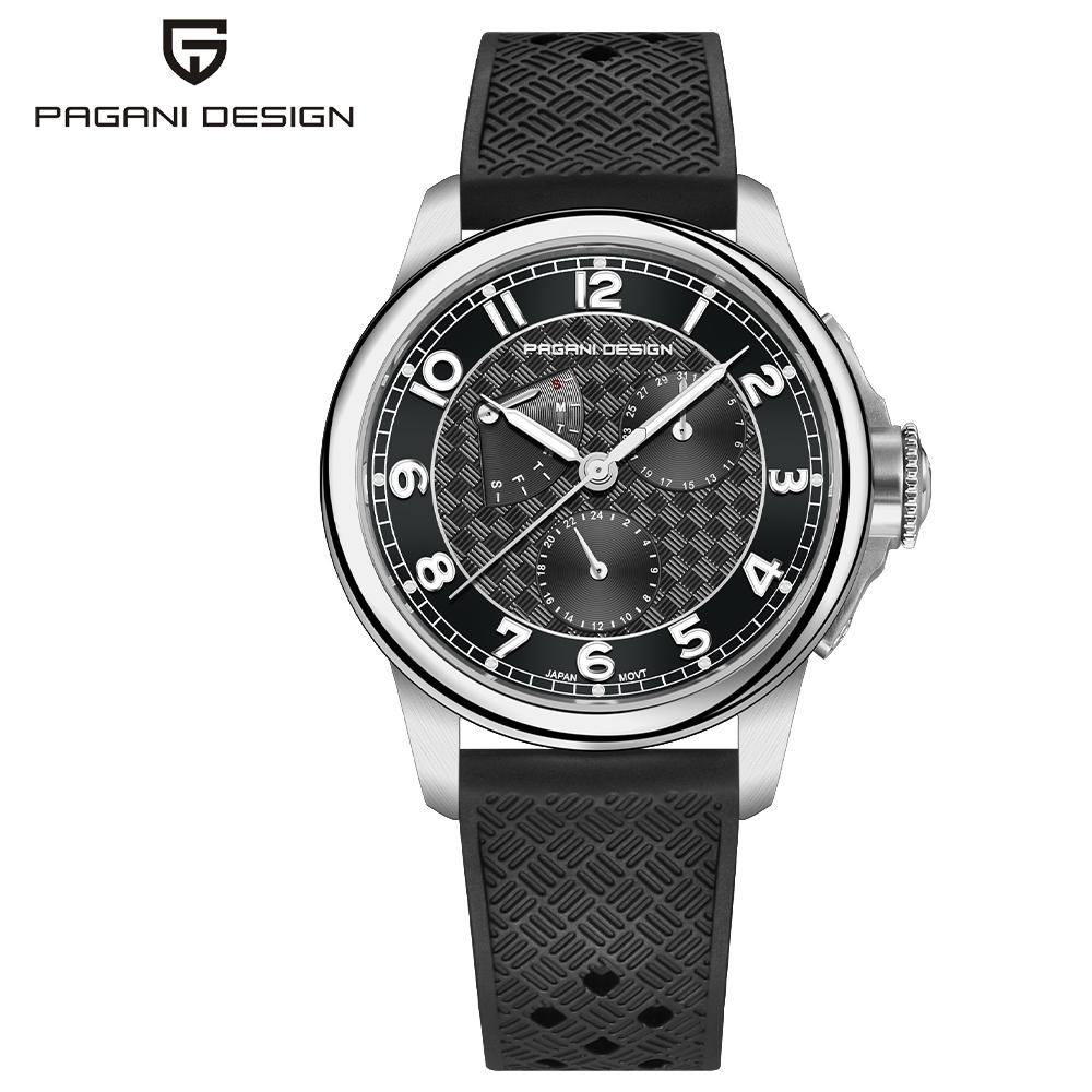 PAGANI DESIGN PD1780 Quartz wristwatch 40mm Luxury Sapphire Silicone 10B Waterproof Stainless Steel Watch for Men Reloj hombre