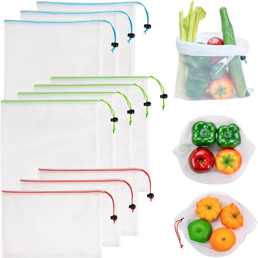 Многоразовые сетчатые пакеты для продуктов — моющиеся пакеты для продуктов — 12 красных маленьких размеров (8 дюймов х 12 дюймов) Прозрачные сетчатые пакеты для хранения фруктов, овощей, игрушек
