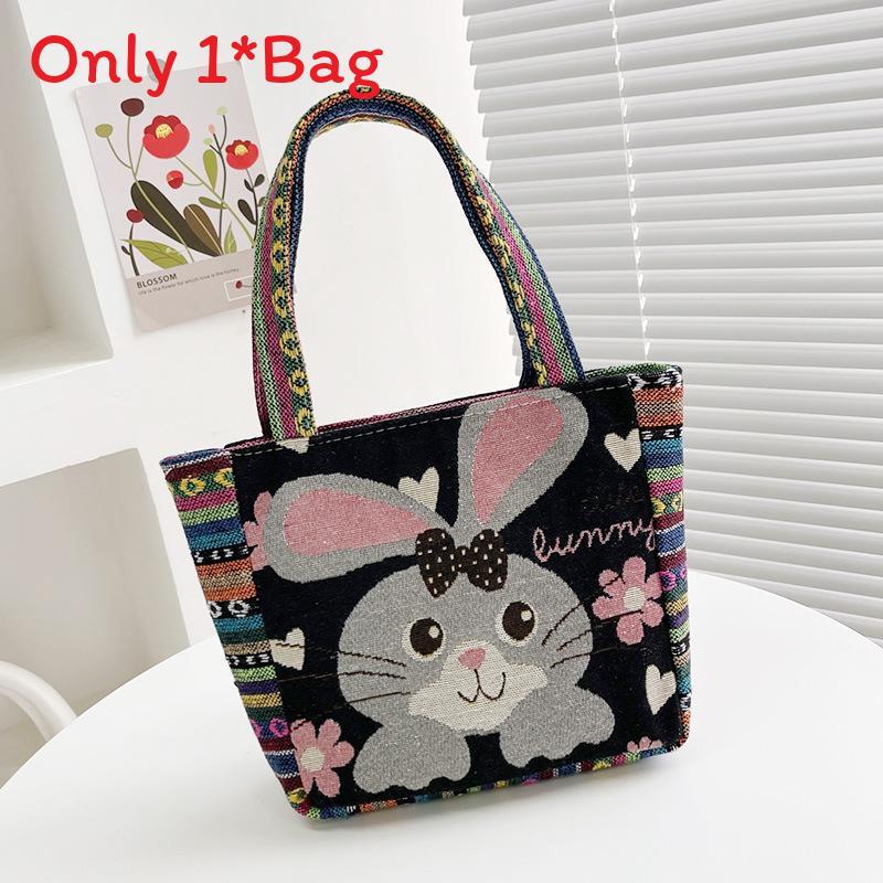 Elephant Cat Rabbit Pattern Nylon Shoulder Bag With Inner Compartment For Casual Outings