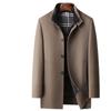 Мужское шерстяное пальто осень-зима средней и длинной длины для молодежи, деловой, с воротником-стойкой, с утеплителем, двусторонняя шерстяная термокуртка