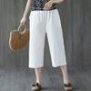 Women Solid Casual Pocket Wide Leg Pants Elastic Waist Loose Pants Cropped Womens Summer Outfits Cropped Pants for Women Casual