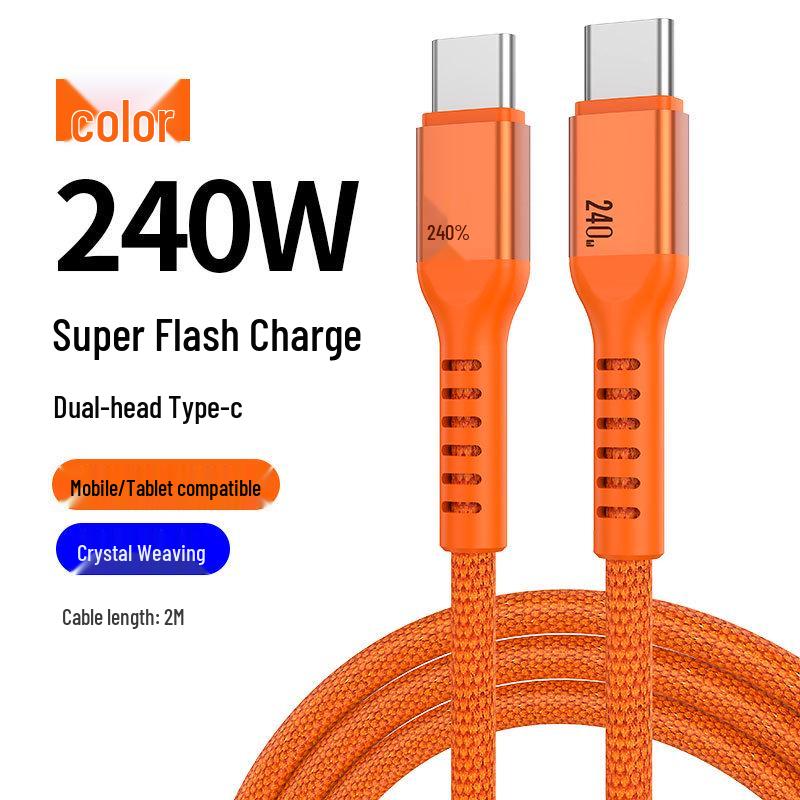 Кабель быстрой зарядки PD240W для iPhone 17, Оплетка из чистой меди, Звездный оранжевый, Двойная совместимость с TC
