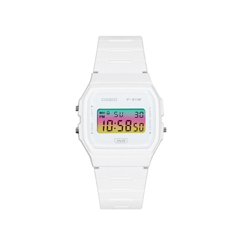 Casio Индивидуальные часы модифицированная серия Yuguang водонепроницаемые светящиеся кварцевые мужские и женские одинаковый стиль цветной циферблат F-91WB-7A