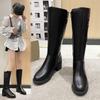 Knight Boots Female Adult Korean Version of Chunky Heel Boots 2024 Autumn New Side Zipper Mid-tube Low Heel Pointed Female Boots