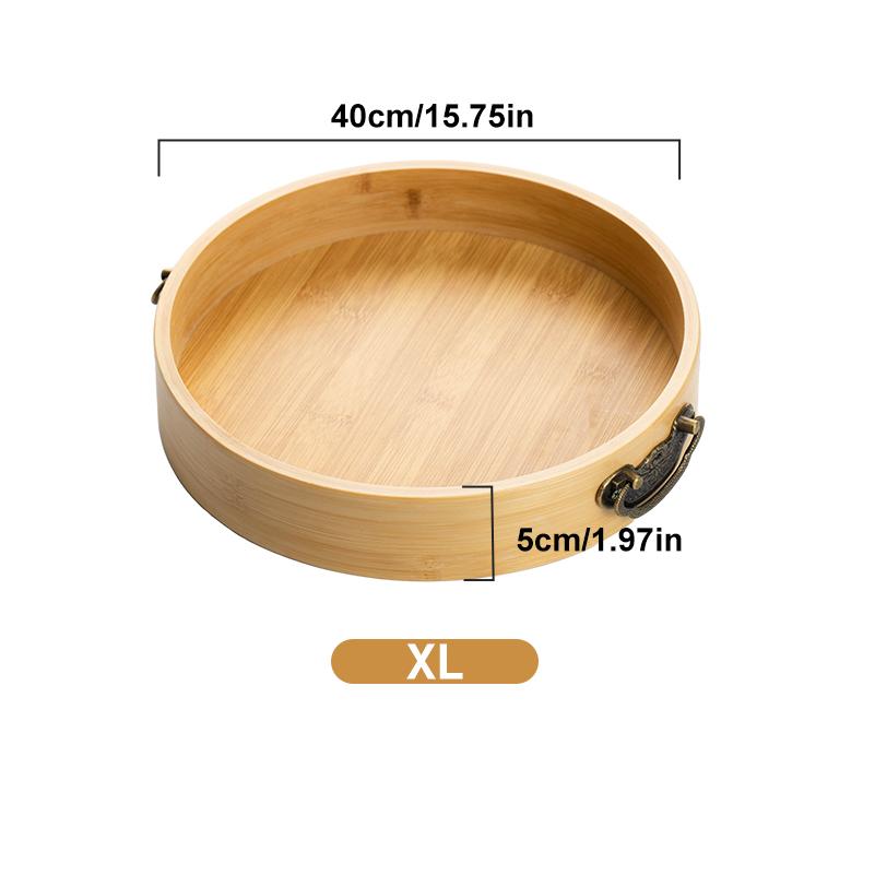 Round Storage Tray, Multiple Sizes with Metal Handles, Perfect for Food Drinks Coffee Tea, Cake, Cheese, Bread, Etc., Kitchen