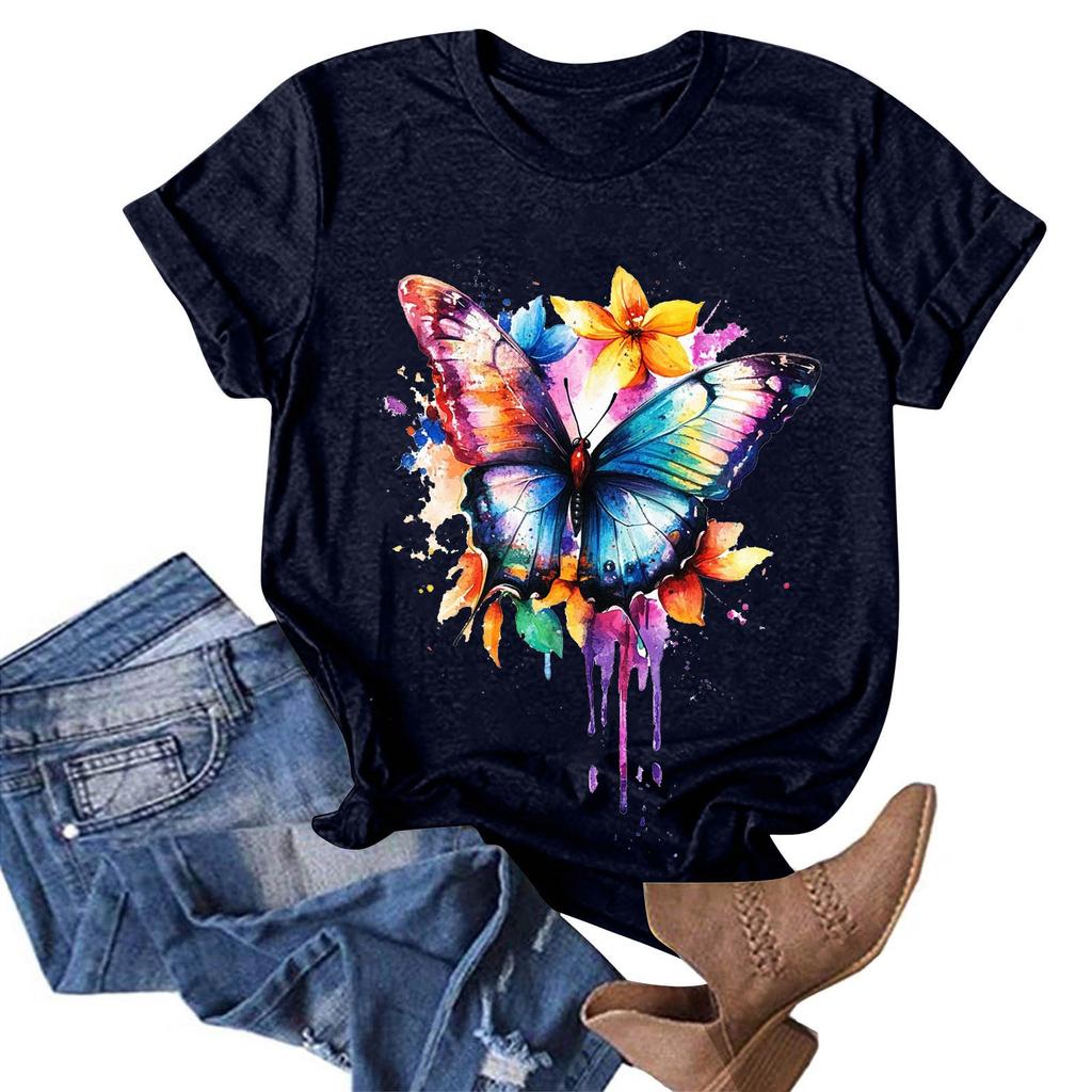 Женская модная повседневная футболка с круглым вырезом и принтом, пуловер с короткими рукавами, топ