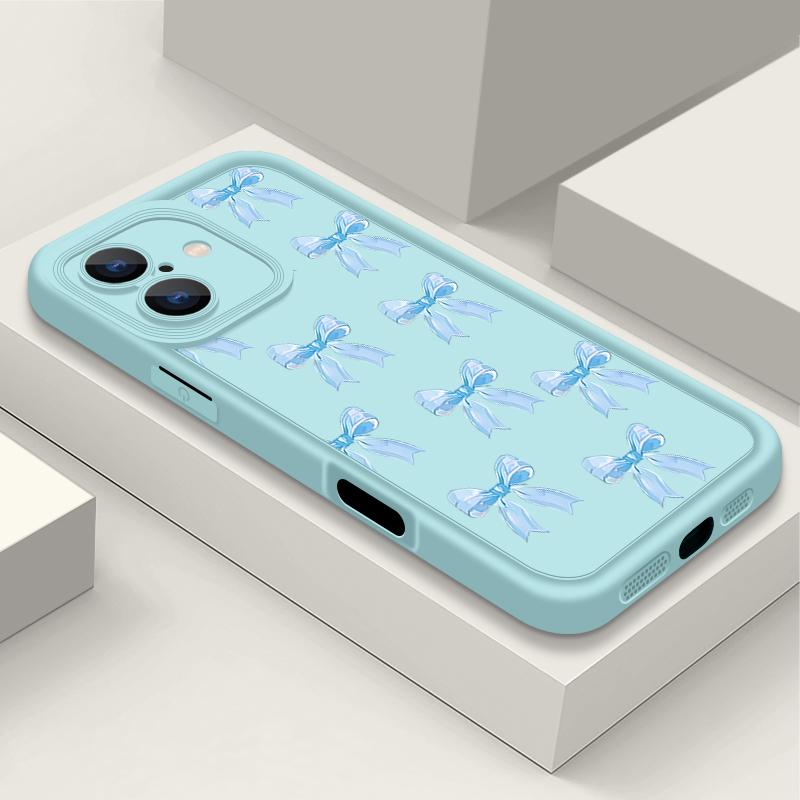 Мягкий чехол с однотонным бантом для iPhone 16 Pro Max 15 Pro 14 13 12 11 XS XR 8 7, матовый силиконовый противоударный чехол для защиты линз из ТПУ