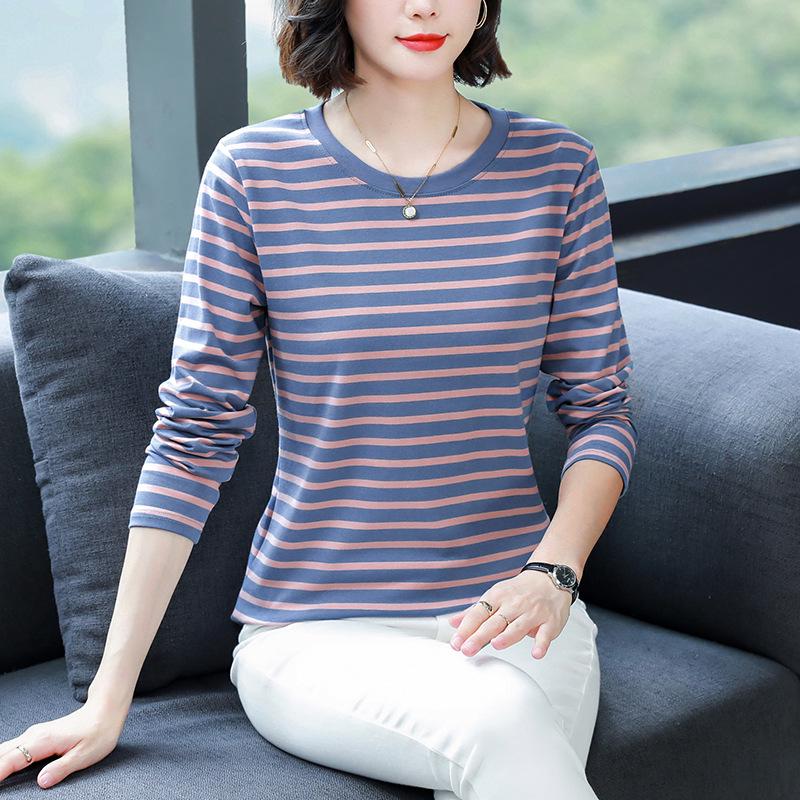2023 Women's Oversized Striped Cotton Long-Sleeve T-Shirt for Autumn