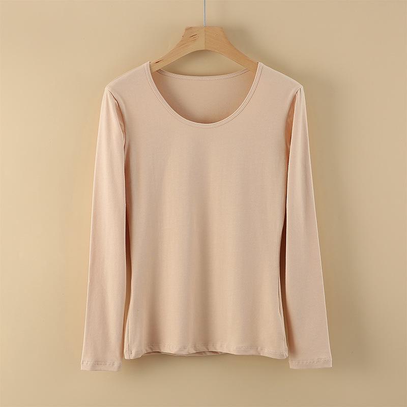 Женский термосвитер из чистого хлопка с длинными рукавами - круглый вырез, теплый топ на осень/зиму