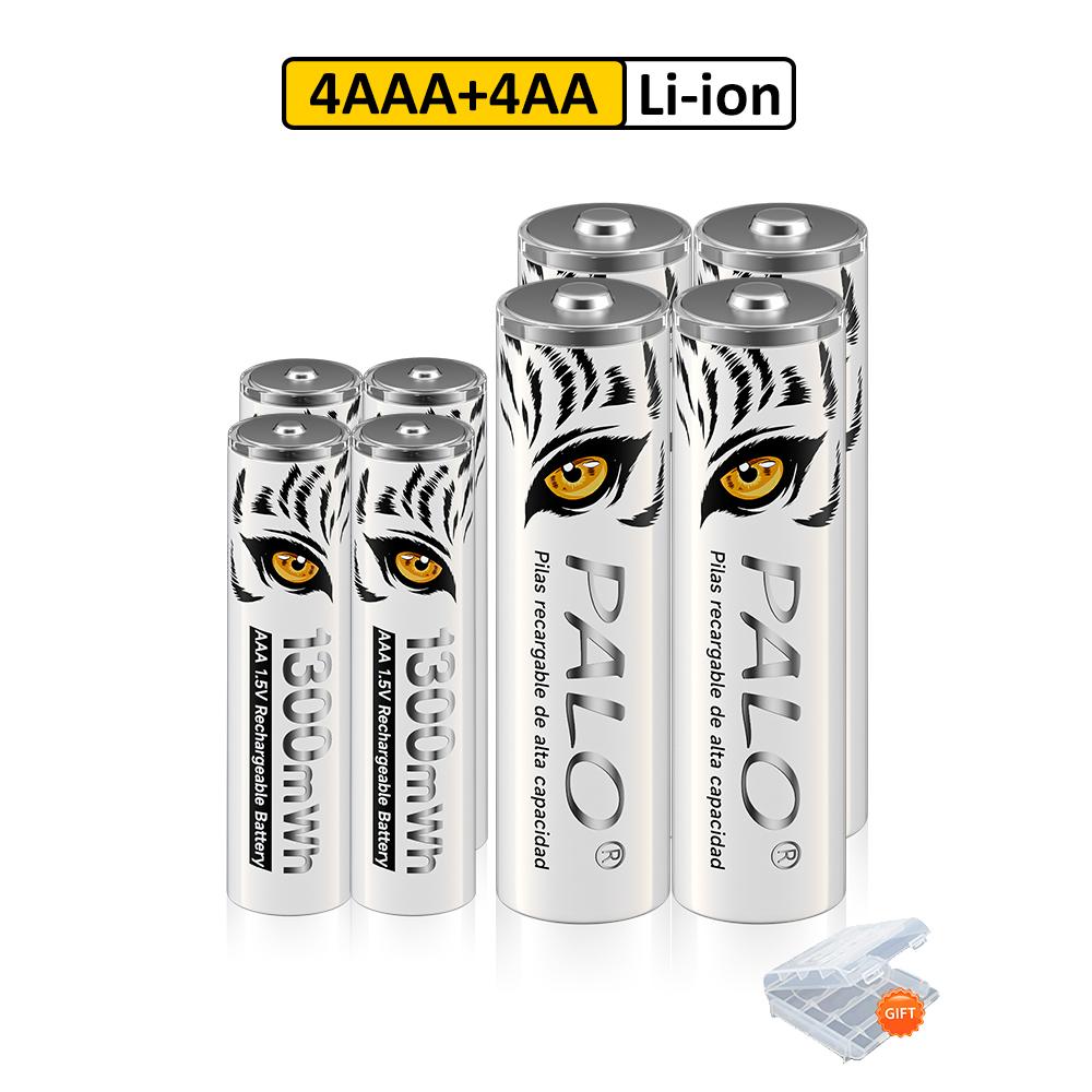 PALO Новая литий-ионная аккумуляторная батарея AA/AAA 1,5 В 3500 мВтч/1300 мВтч со световым индикатором зарядки