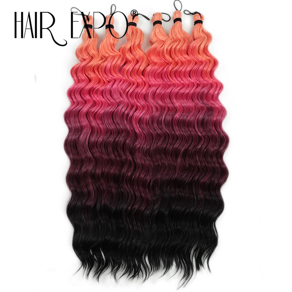 6Pcs 18"Deep Wave Curl Hair 300g Synthetic Water Wave Braiding Hair Extensions Ombre Rainbow Color Twist Crochet Hair For Women
