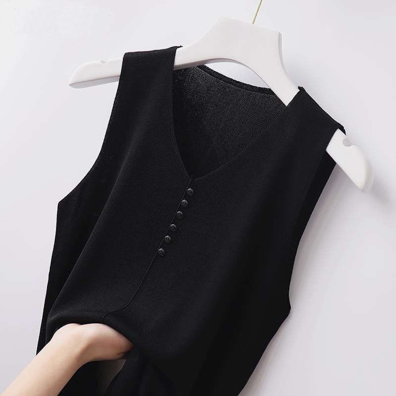 Spring and summer V-neck ice silk suspender vest women's outer wear knitted vest women's summer thin bottom sleeveless vest