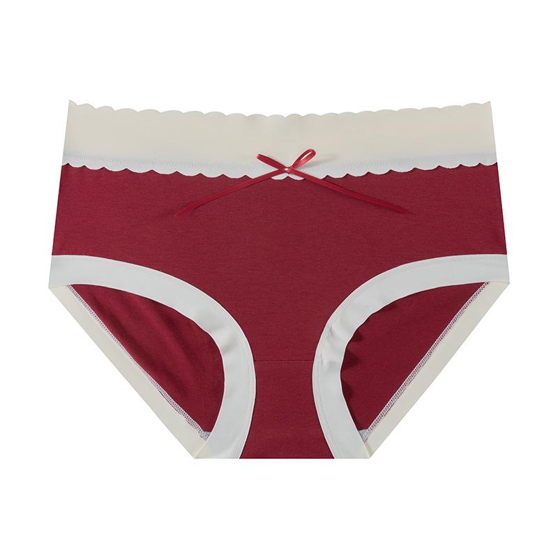 Benmingnian 2025 Women's Seamless Red Cotton Underwear, Mid-Waist, Brushed Graphene, 5A Antibacterial, Breathable.
