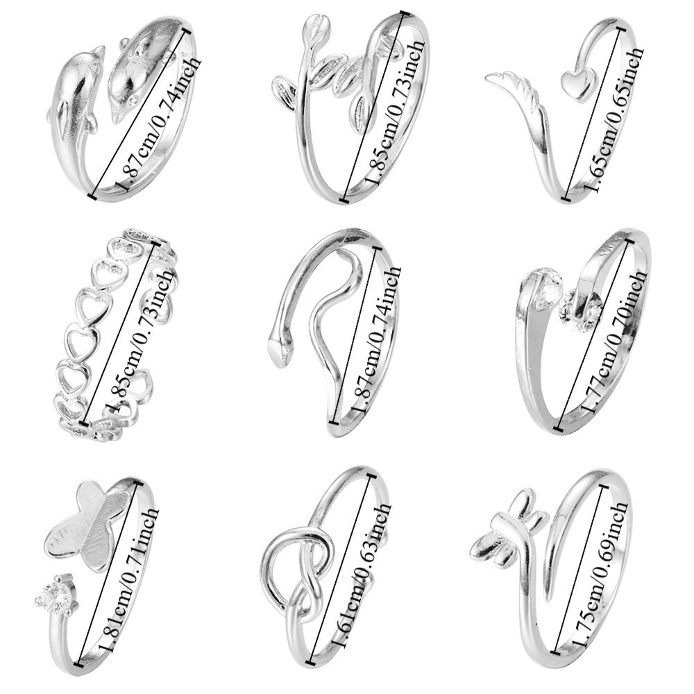 Vintage Heart Toe Rings Zinc Zinc Alloy Crystal Finger Ring Sweet Butterfly Foot Ring Set  Girls