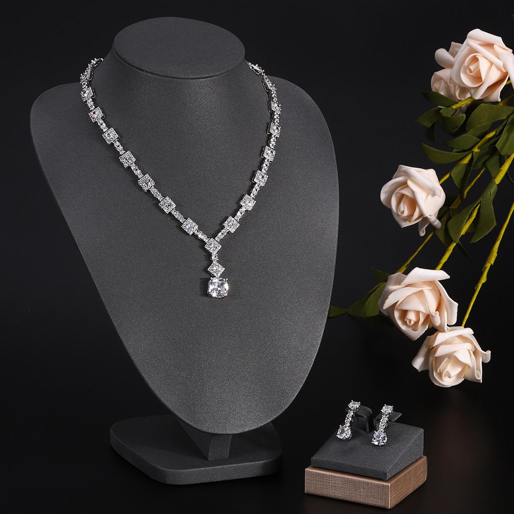 Ювелирные изделия в европейском и американском стиле, ожерелье с каплями воды из циркона, женственное свадебное платье, высококачественные свадебные украшения, комплект сережек-гвоздиков
