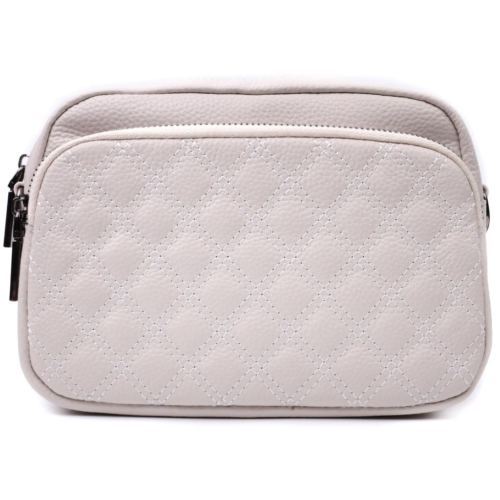 Bag for Women Stitched with Diamonds On the Front Side Made of Genuine Leather Vintage 22633 White