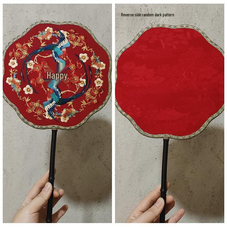 Двусторонний круглый веер "Кит и Олень" - Оригинальный дизайн "Сорока и Смеющаяся Голубка" для подарка невесте на свадьбу