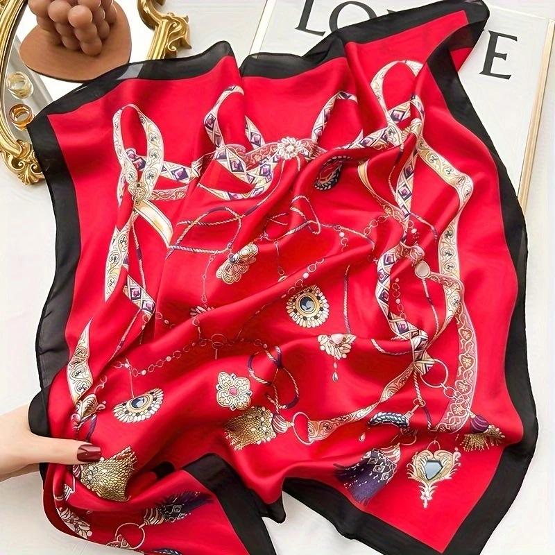 Luxury Print Satin Silk Square Scarf for Women Shawl Hijab Neckerchief Female Hair Ribbon Headband Fashion Wrap Bandana