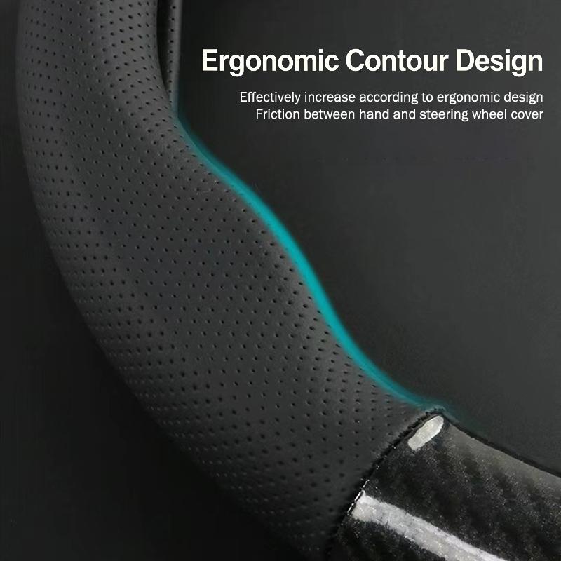 Suede Carbon Fiber Steering Wheel Cover Universal for Car Interior Breathable AntiSlip Fit for Most Vehicles