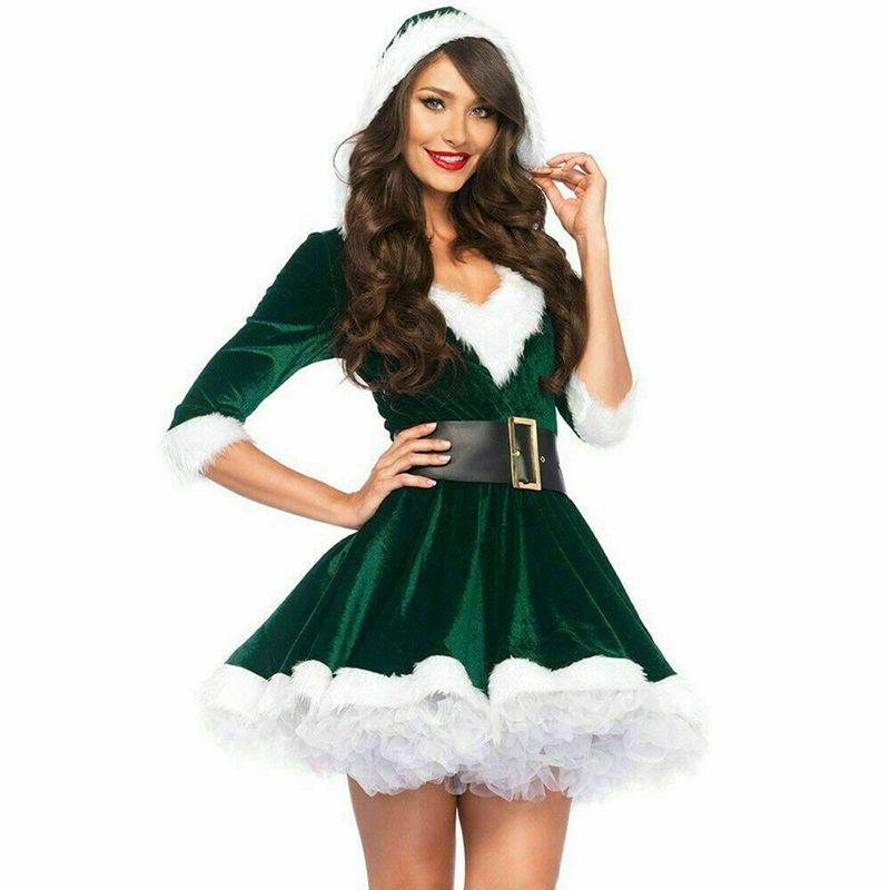Санта Женский Девушки Клаус Рождественский Костюм Косплей Леди Рождественский Наряд Платье Фантазийное