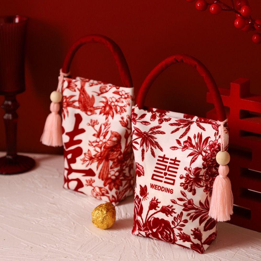 Flower Wrist Hand Bag Butterfly Orchid Flower Pendant Wedding Candy Bag Festive Sugar Bag  Wedding