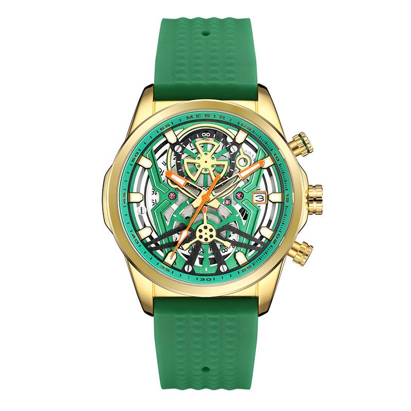 MEGIR 2235 Men Fashionable Waterproof Quartz Chronograph Sports Silicone Strap Luminous Hands Automatic Date Watches for Man
