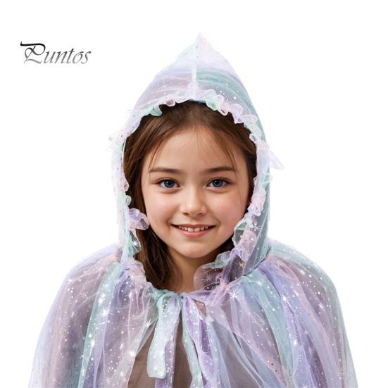 Детский плащ на Хэллоуин со светодиодной гирляндой, прозрачная сетка, блестки, капюшон, сборка, шнуровка, галстук, костюм для рождественской вечеринки в стиле принцессы, пончо