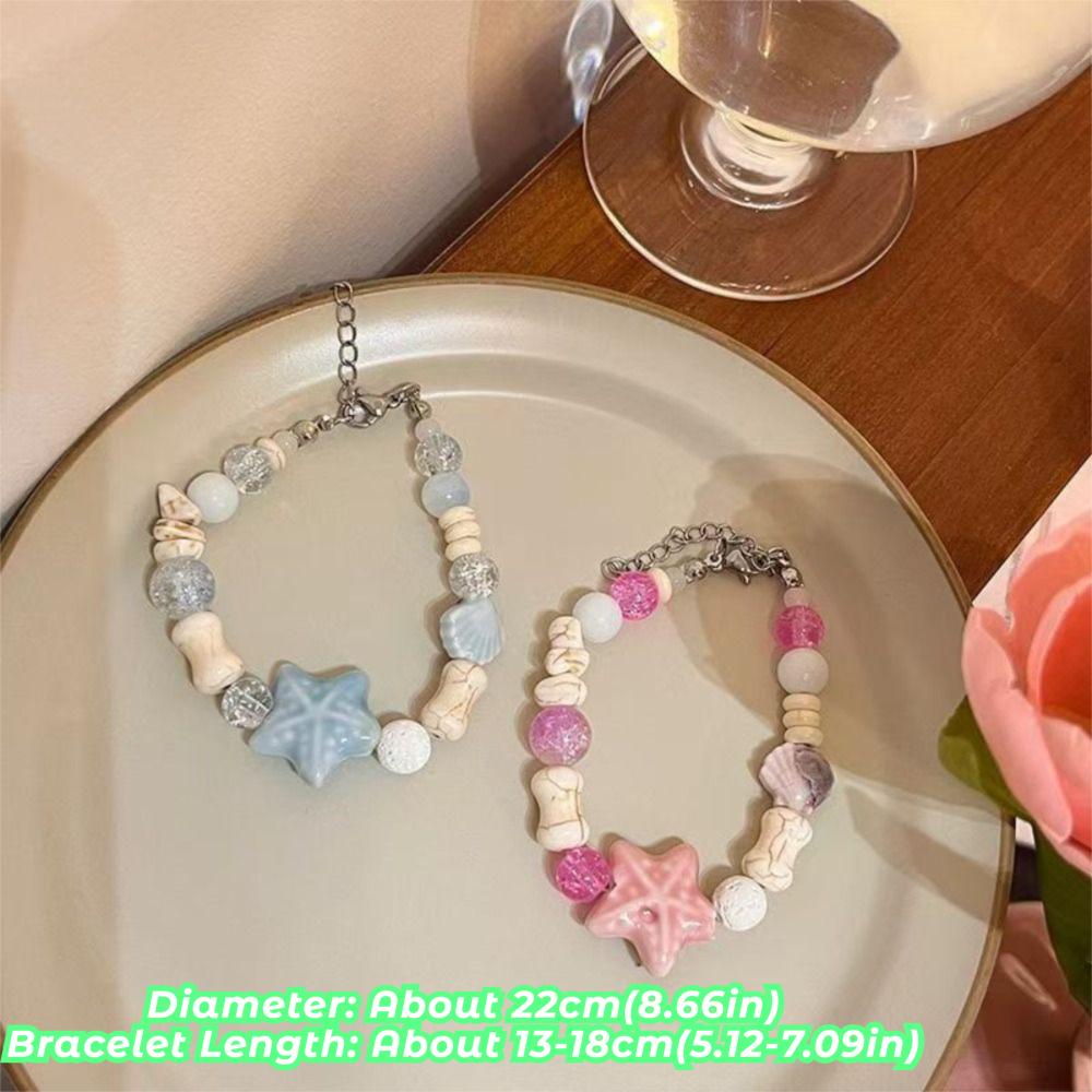 Y2K Colorful Beaded Bracelets Pink Blue Beaded Bangle Cute Starfish Bracelet Marine Accessories